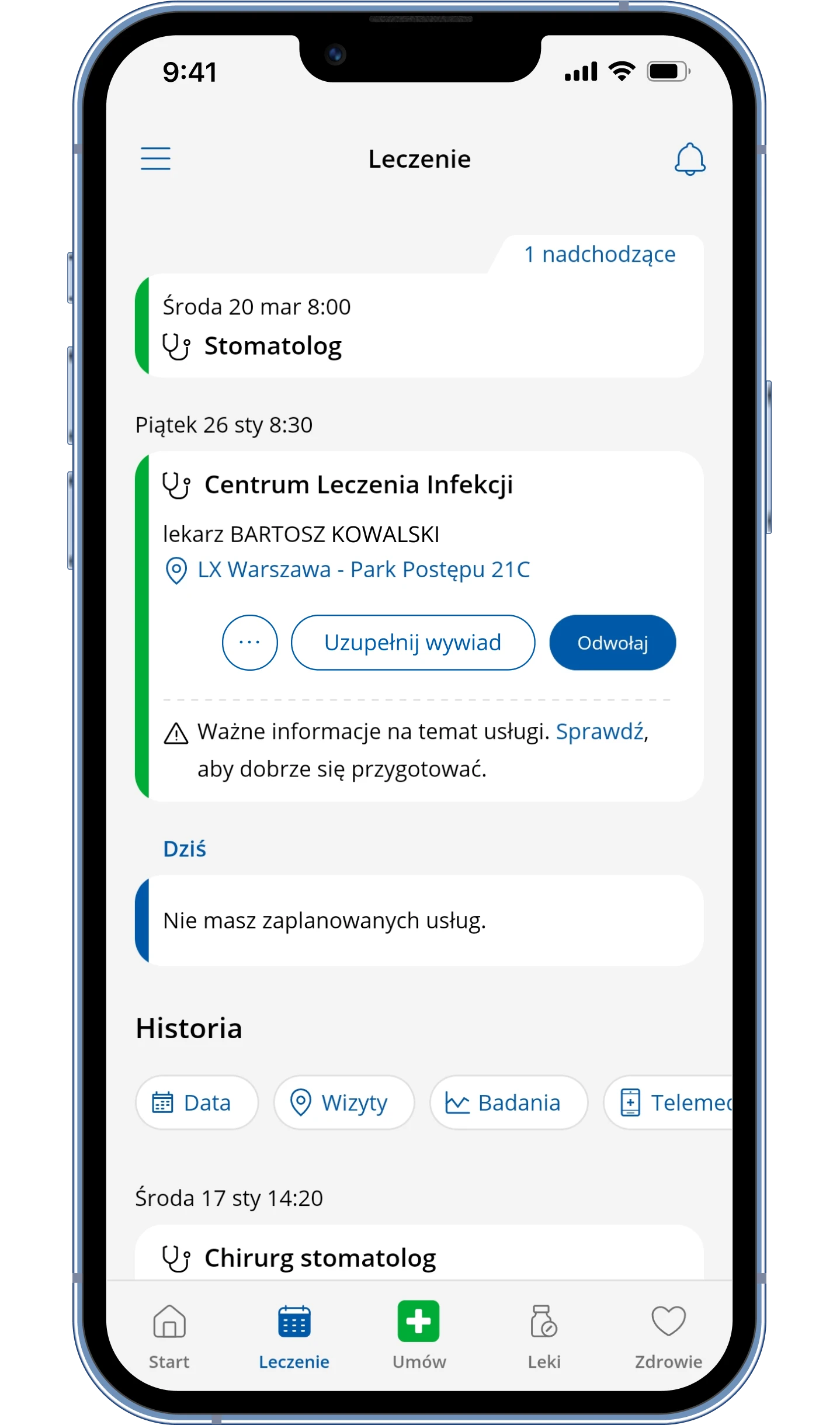 Wstępny wywiad medyczny krok 1