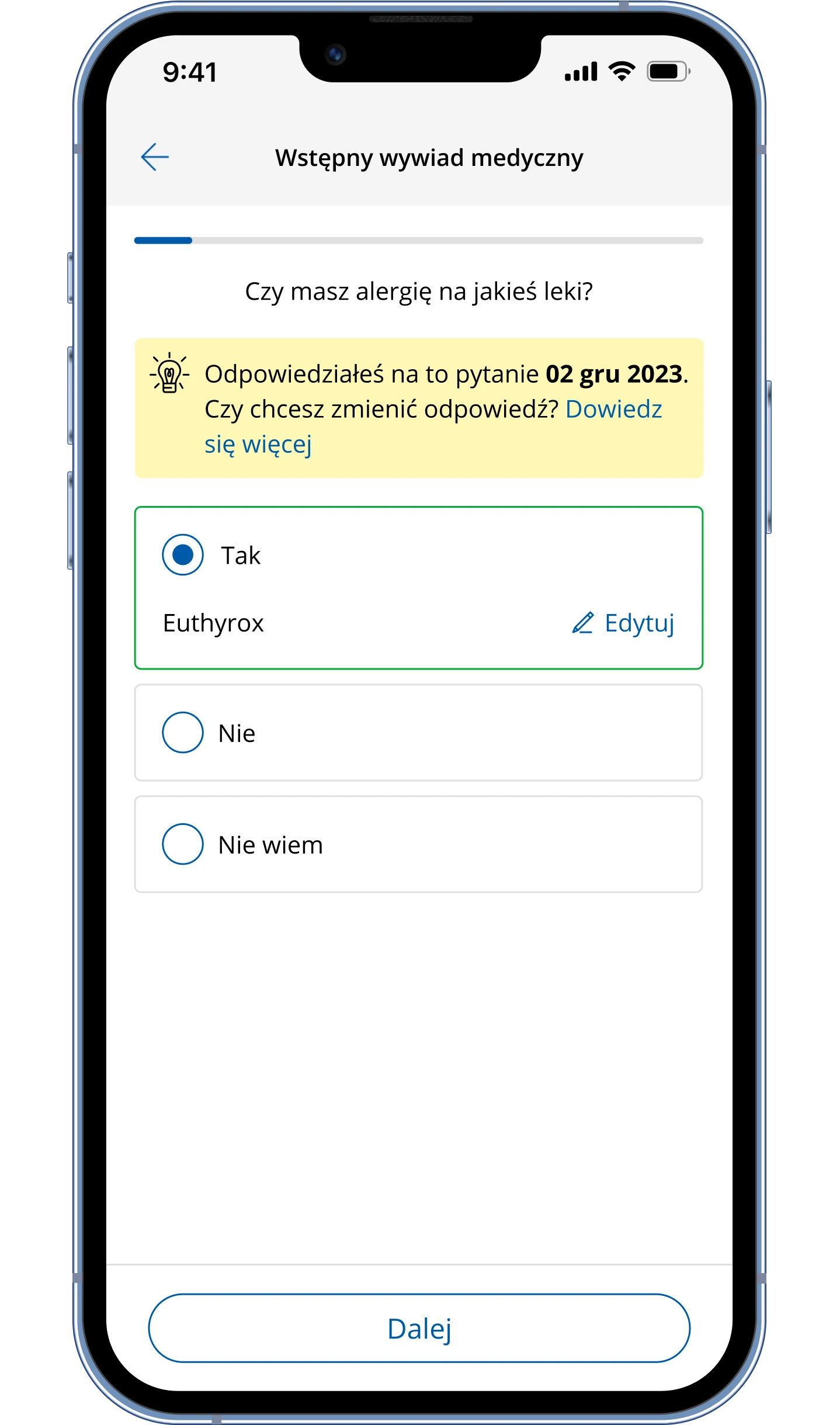 Wstępny wywiad medyczny krok 3