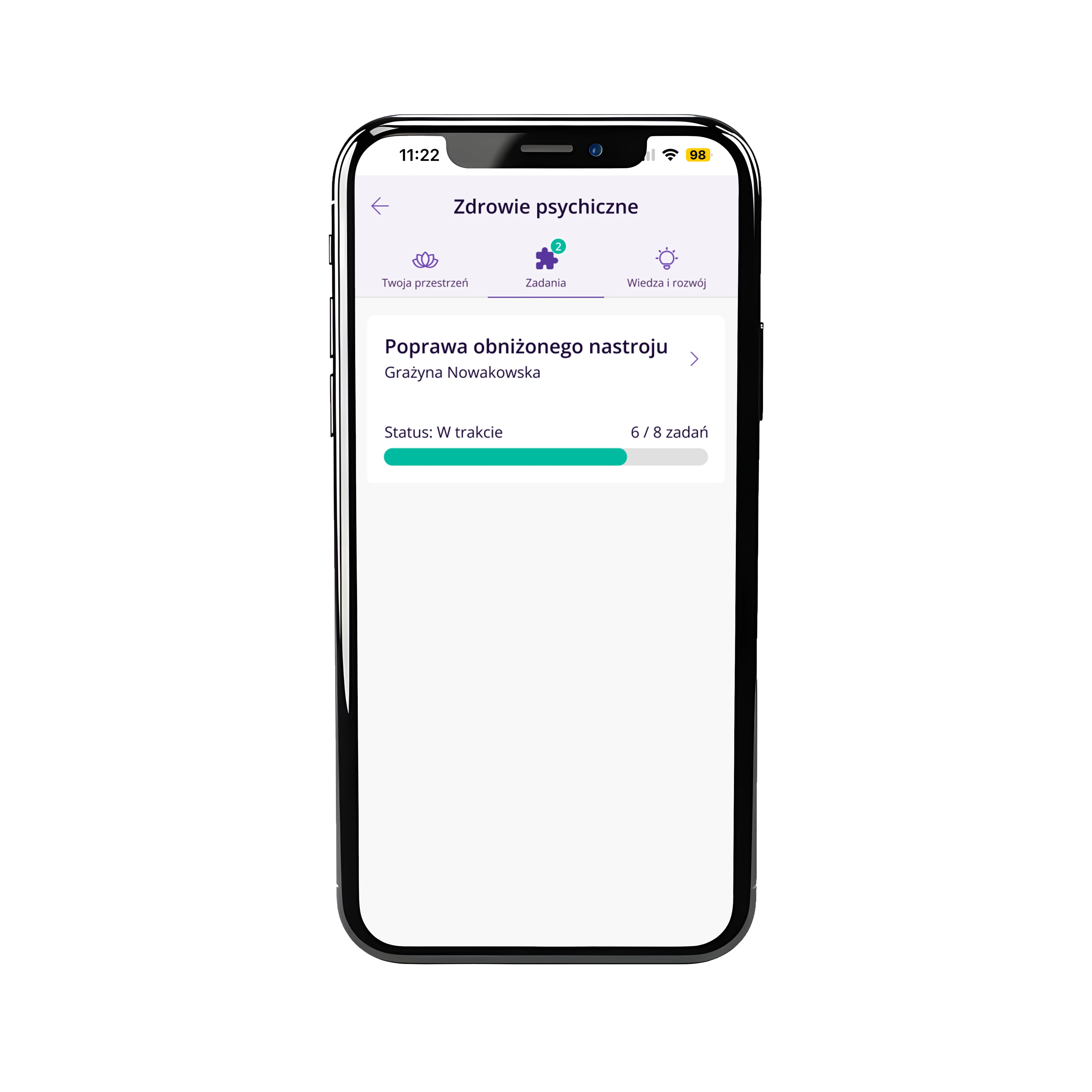 LUX MED MentalCare Zakładka Zadania