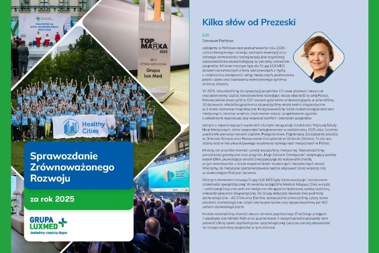 Zdjęcie okładki Sprawozdania Zrównoważonego Rozwoju i pierwszej strony ze słowem wstępu Pani Prezes Anny Rulkiewicz
